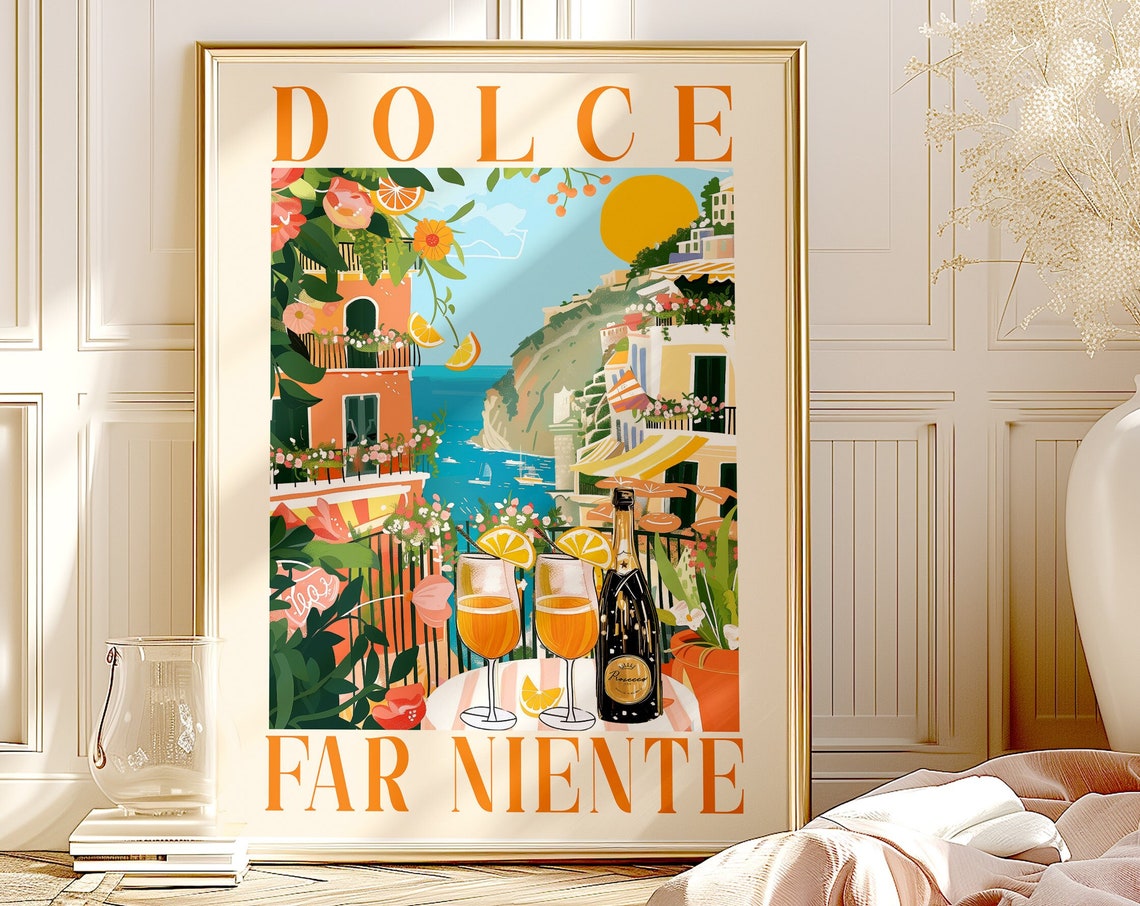 Dolce Far Niente Positano Amalfi Coast Spritz Sunset Art Poster