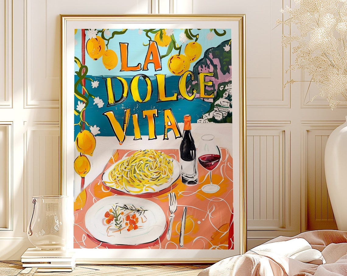 La Dolce Vita Italian Pasta Wine Lemons Kitchen Decor Art Poster