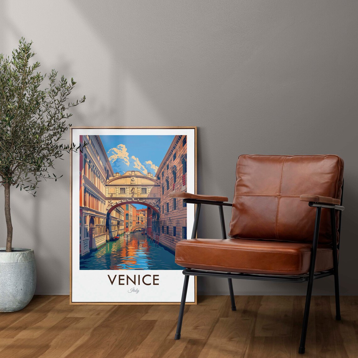 Venice Italy Vintage Bridge of Sighs Canal Waterway Travel Poster - Image 2