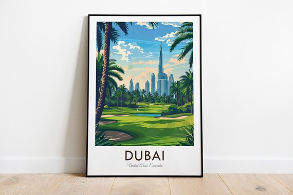 Dubai Golf Course United Arab Emirates Uae Vintage Style Travel Print Wall Art Home Decor Wall Hanging Art Lover Gift Decor