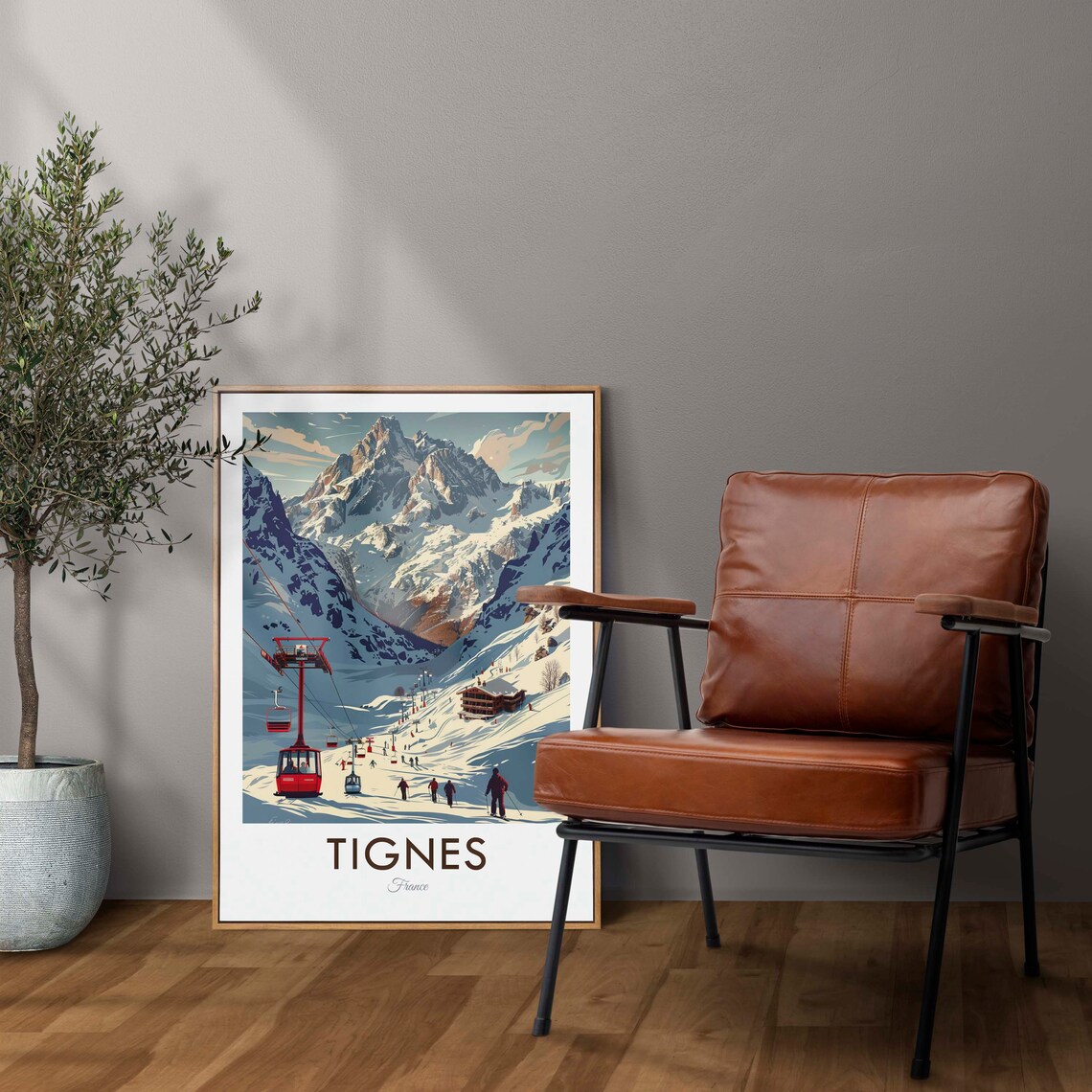 Tignes France Snowy Ski Slopes Gondola Alpine Resort Travel Poster - Image 2