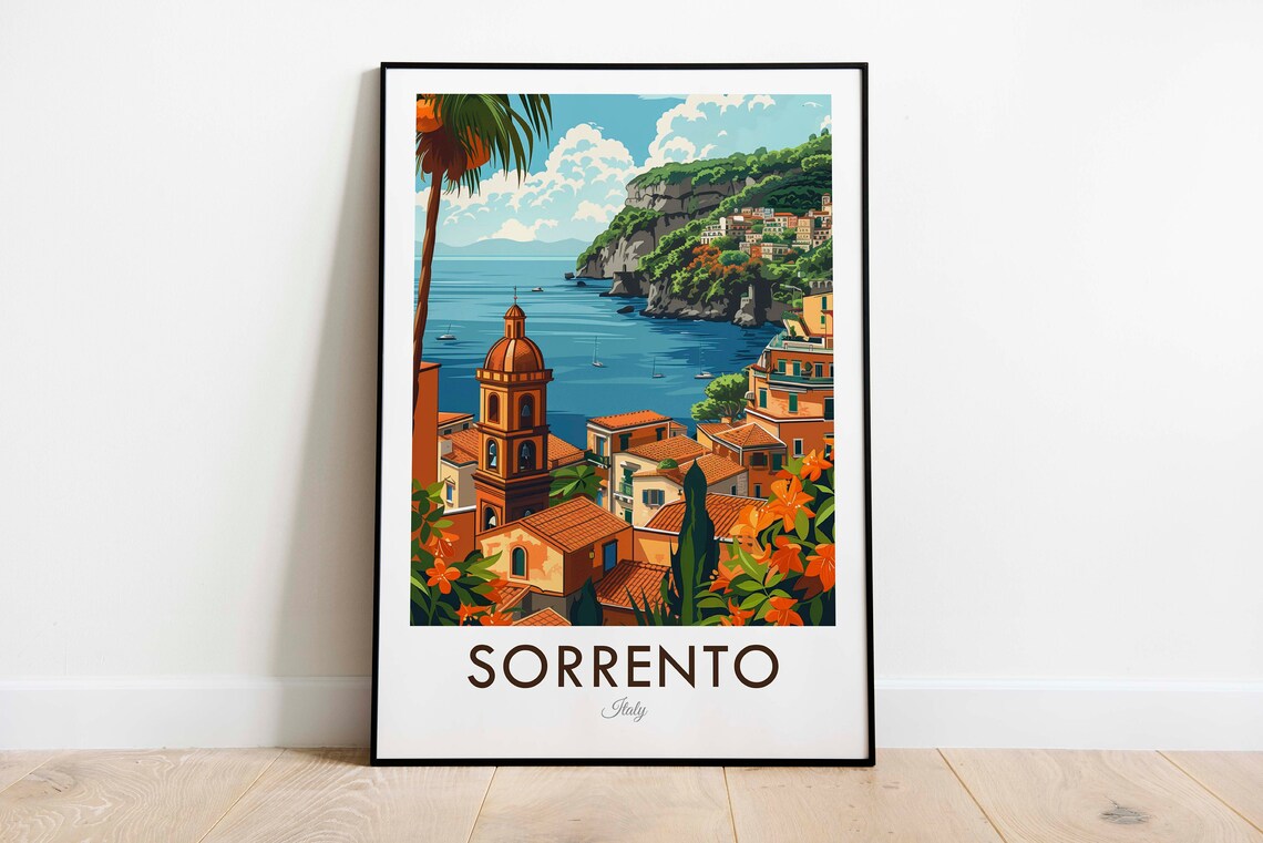 Sorrento Italy Amalfi Coast Cliffside Village Vintage Travel Poster