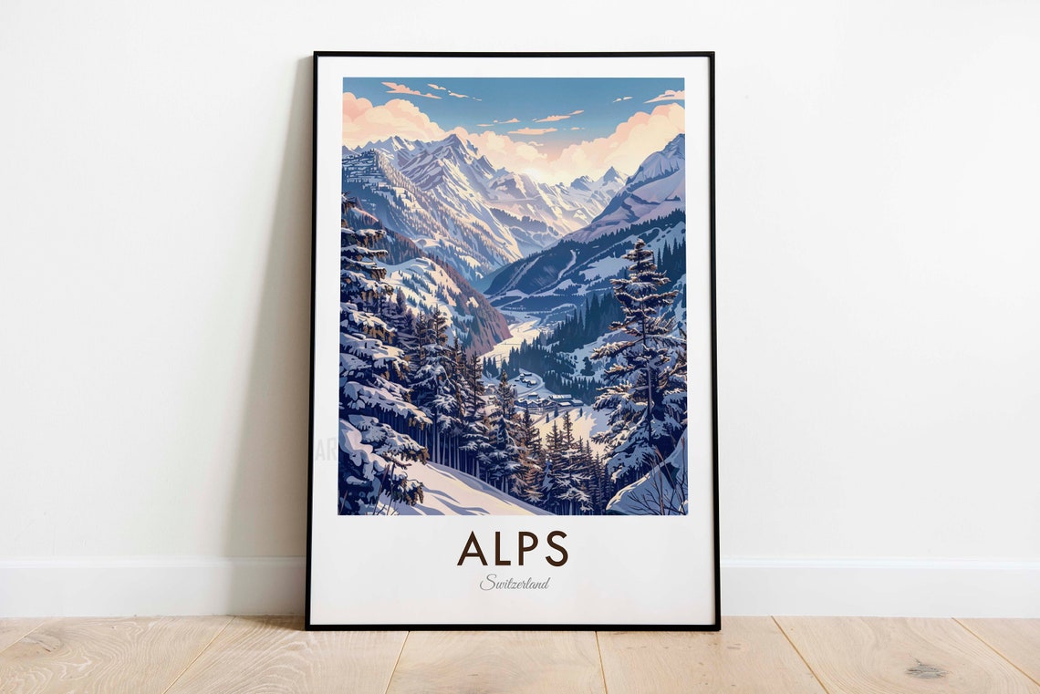 Swiss Alps Switzerland Snowy Mountain Peaks Pine Valley Poster - Image 3