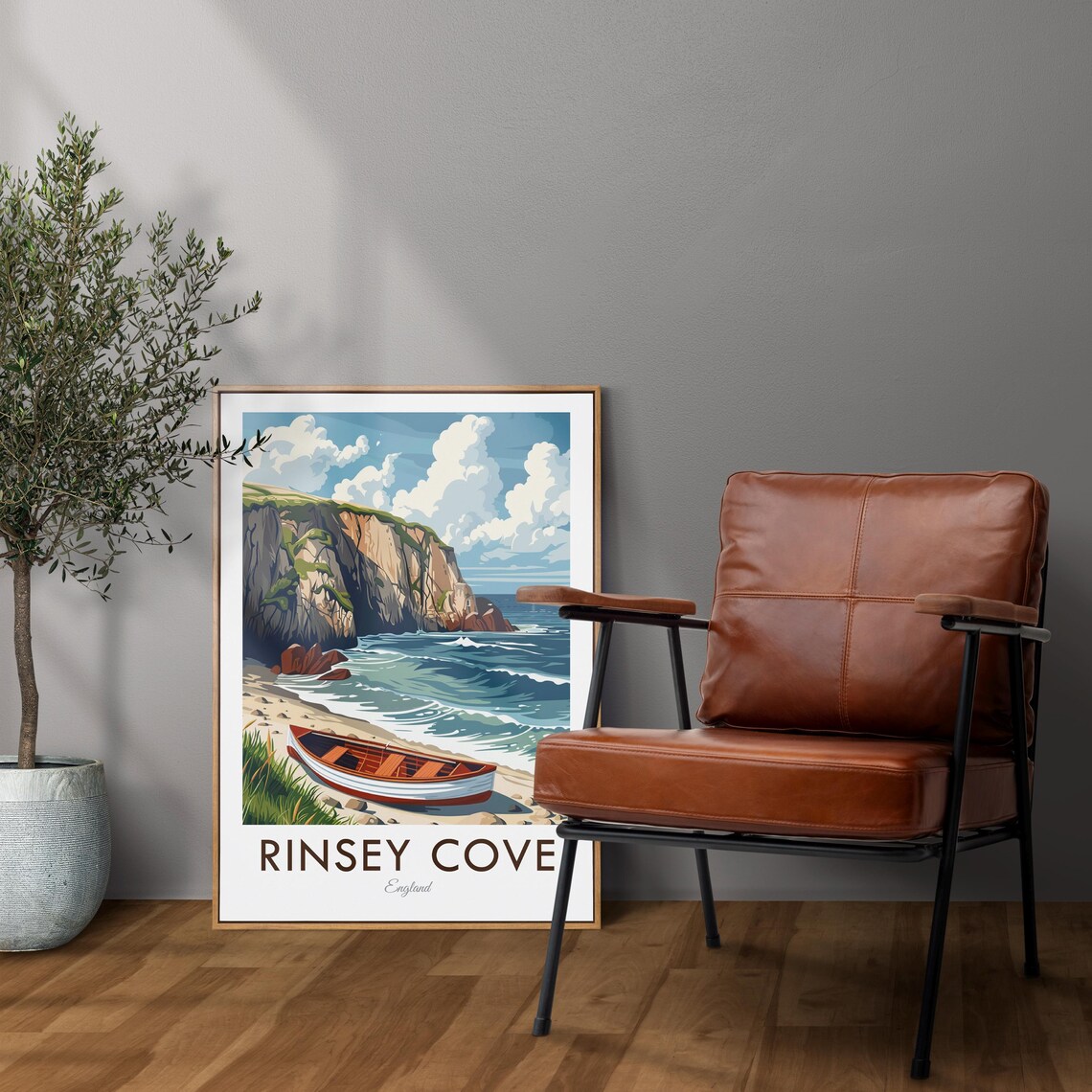 Rinsey Cove Cornwall England Cliffs Rowboat Vintage Travel Poster - Image 2