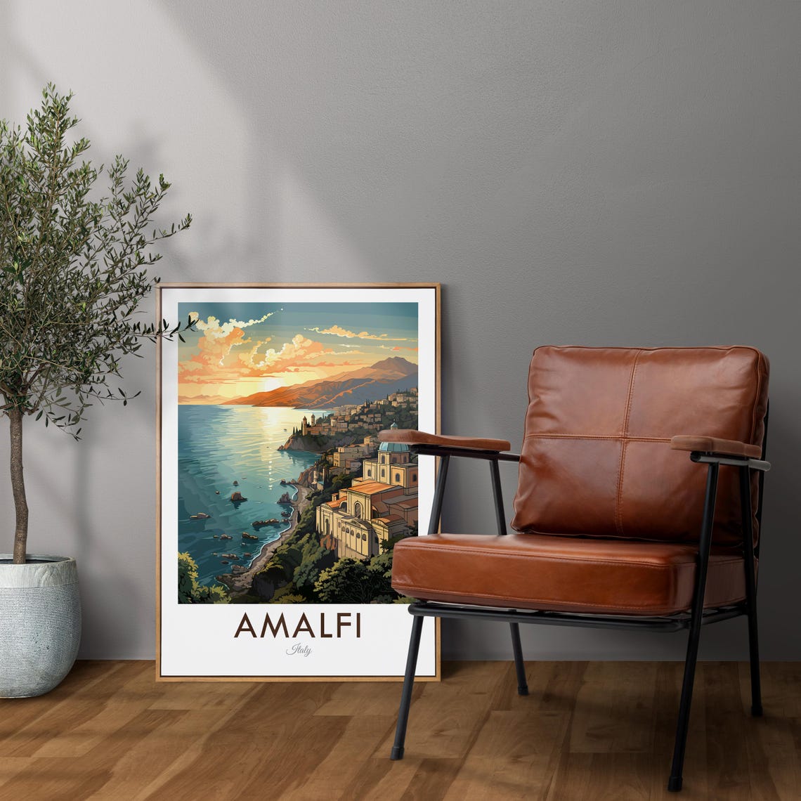 Amalfi Italy Cliffside Town Sunset Over The Coastline Travel Poster - Image 2