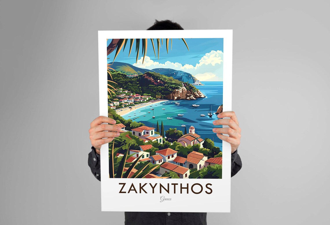 Zakynthos Greece Island Village Turquoise Bay Vintage Travel Poster - Image 3
