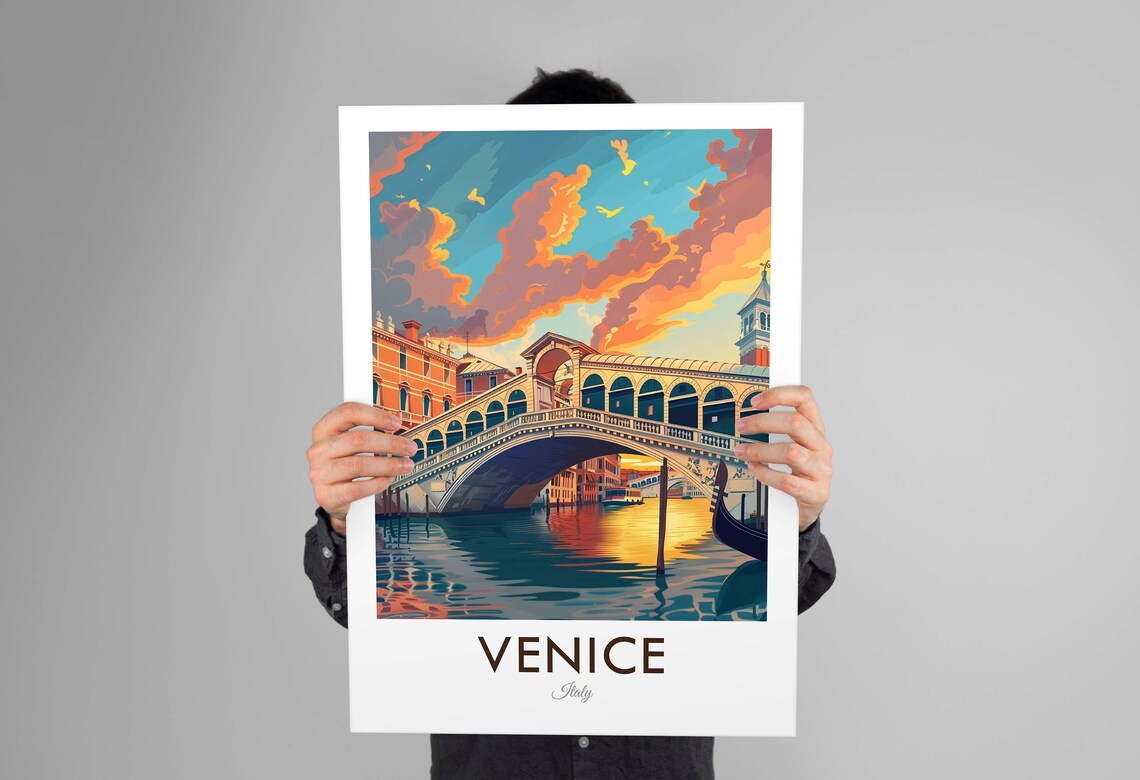 Venice Italy Rialto Bridge Sunset Canal Gondola Vintage Travel Poster - Image 3