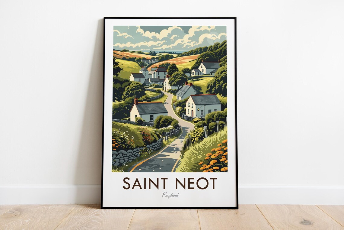 Saint Neot Cornwall England Countryside Village Vintage Travel Poster