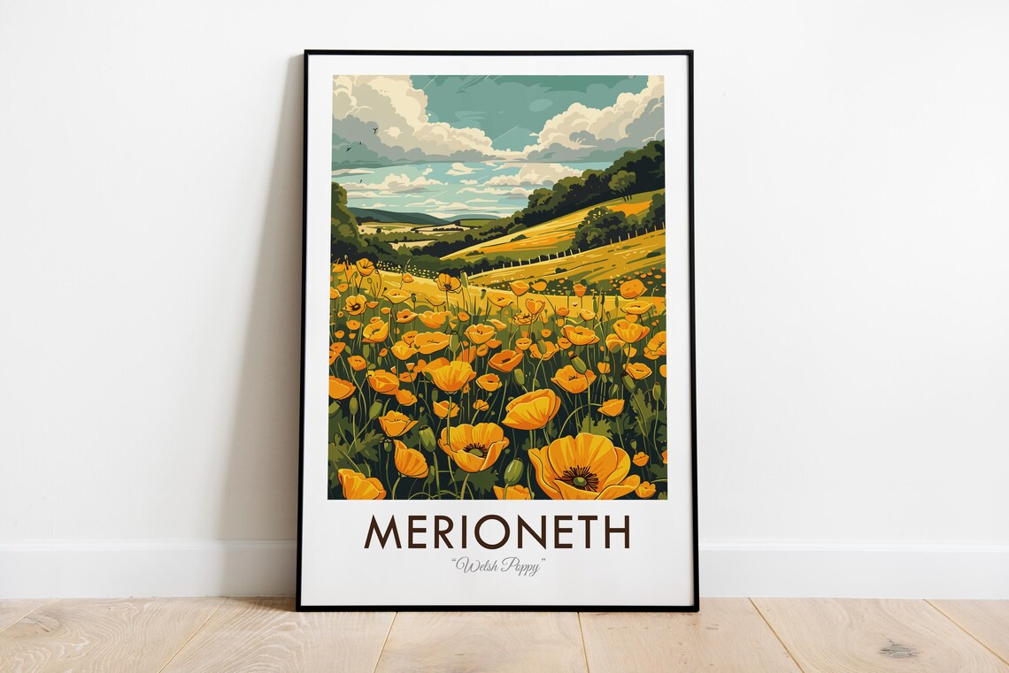 County Flower Of Merioneth Welsh Poppy Vintage Travel Poster - Image 3