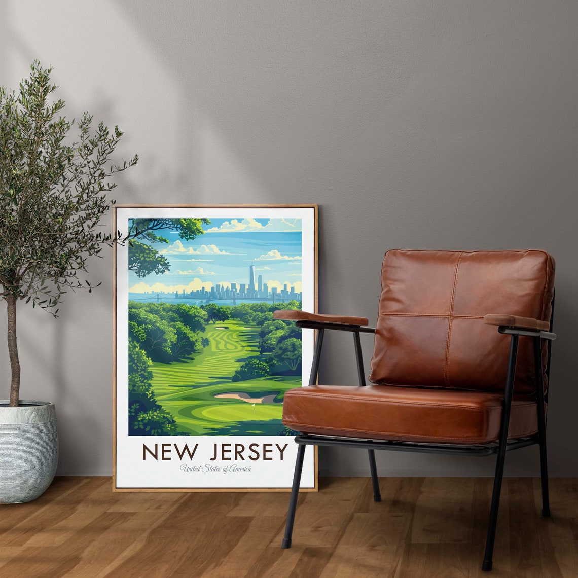 New Jersey New York Skyline Tree Lined Green Golf Course Poster - Image 2