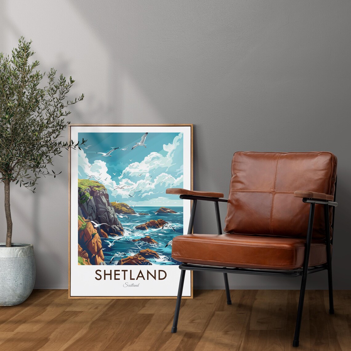 Shetland Scotland Sea Cliffs Seabirds Wild Coast Vintage Travel Poster - Image 2