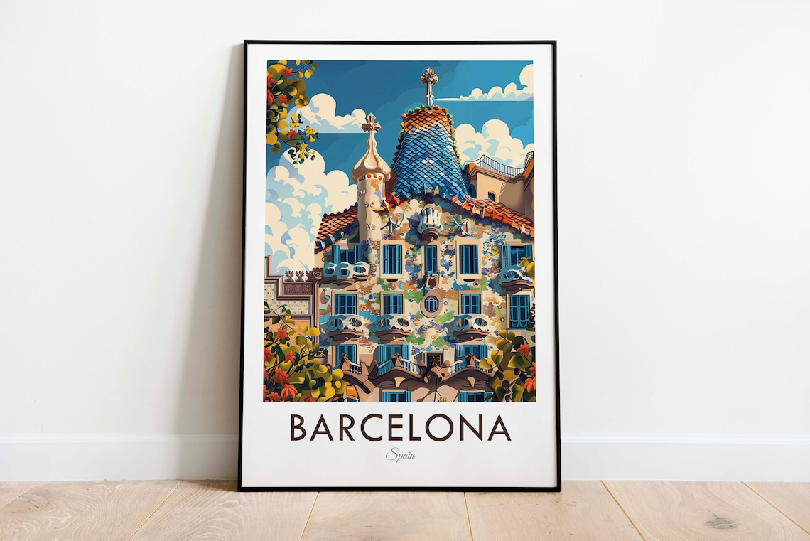 Barcelona Spain Vintage Travel Poster, Europe Decor