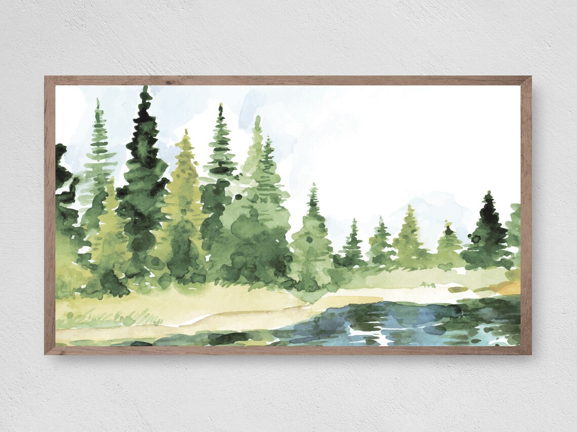 Forest Mountain Watercolor Art Print, Nature Landscape