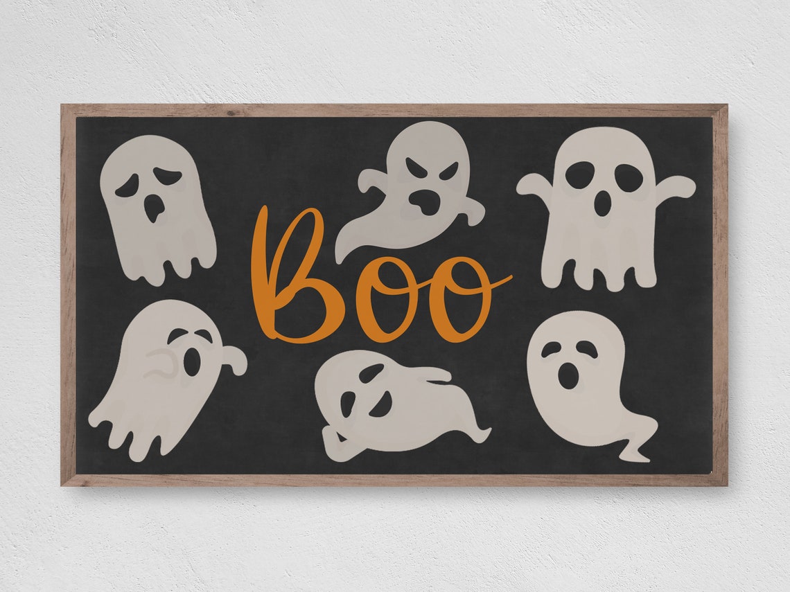 Boo Cute Ghosts Halloween Chalkboard Style Party Decor Poster