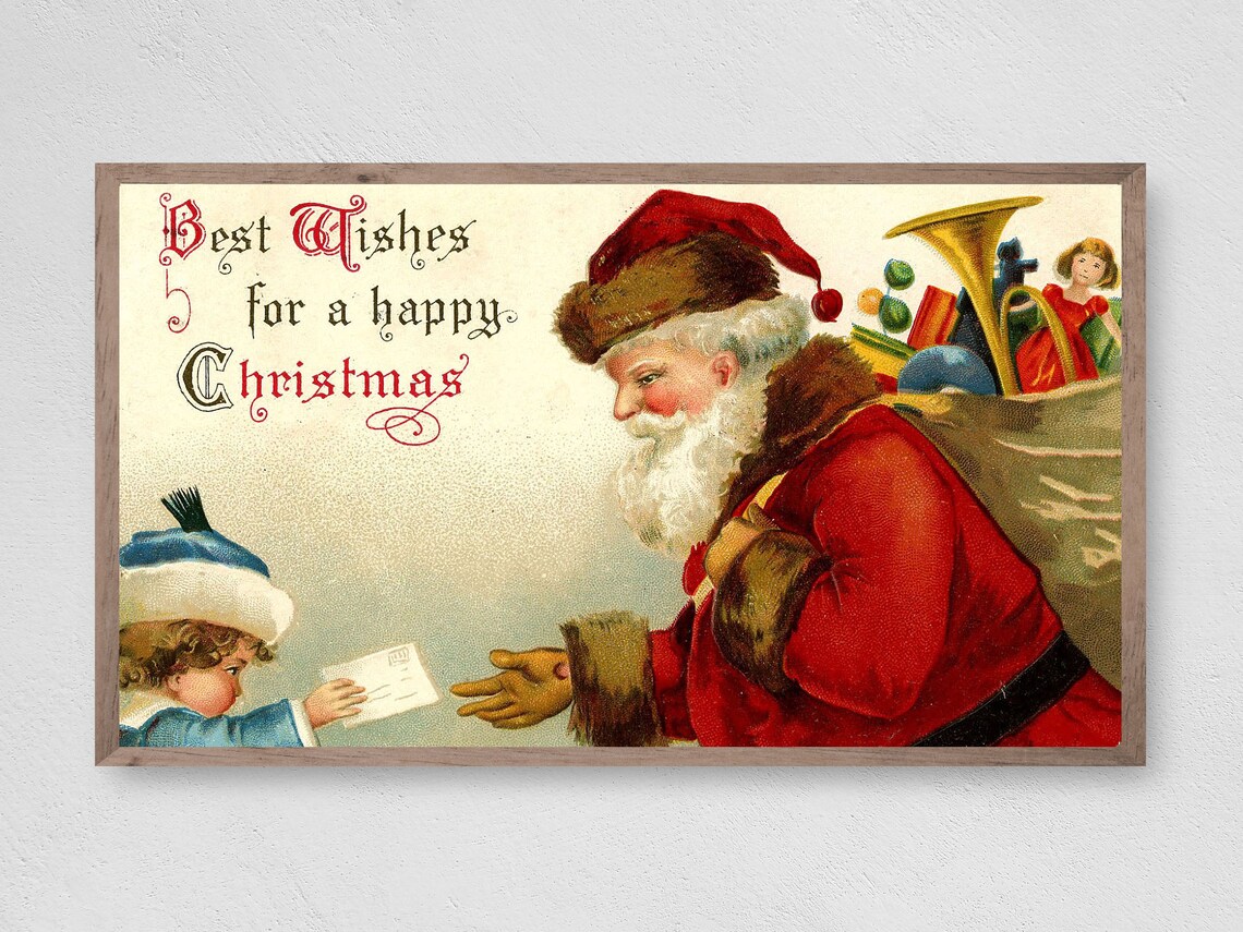 Christmas Santas Letter Art Print, Winter Holiday