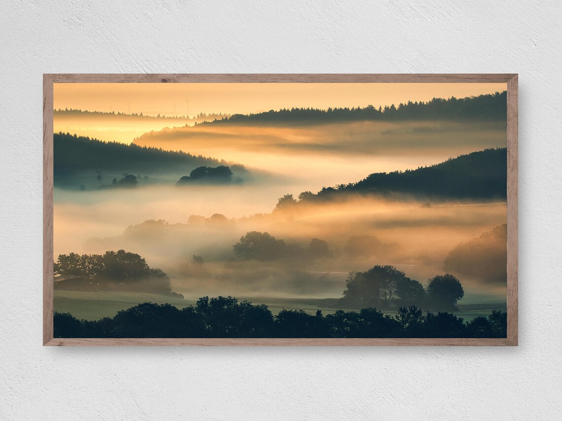 Misty Mountains Travel Poster, Trees and Forest Scene