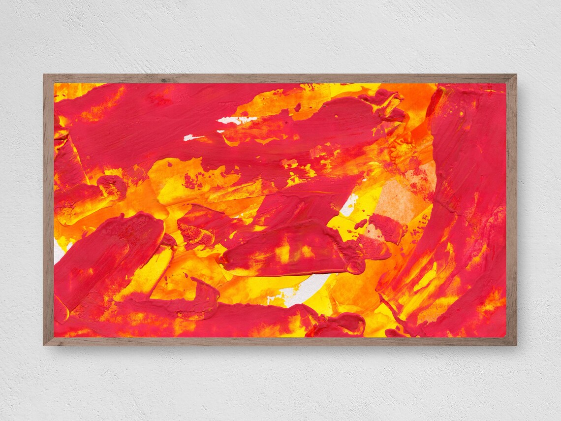Bold Red Orange Yellow Expressive Paint Strokes Abstract Wall Art Poster