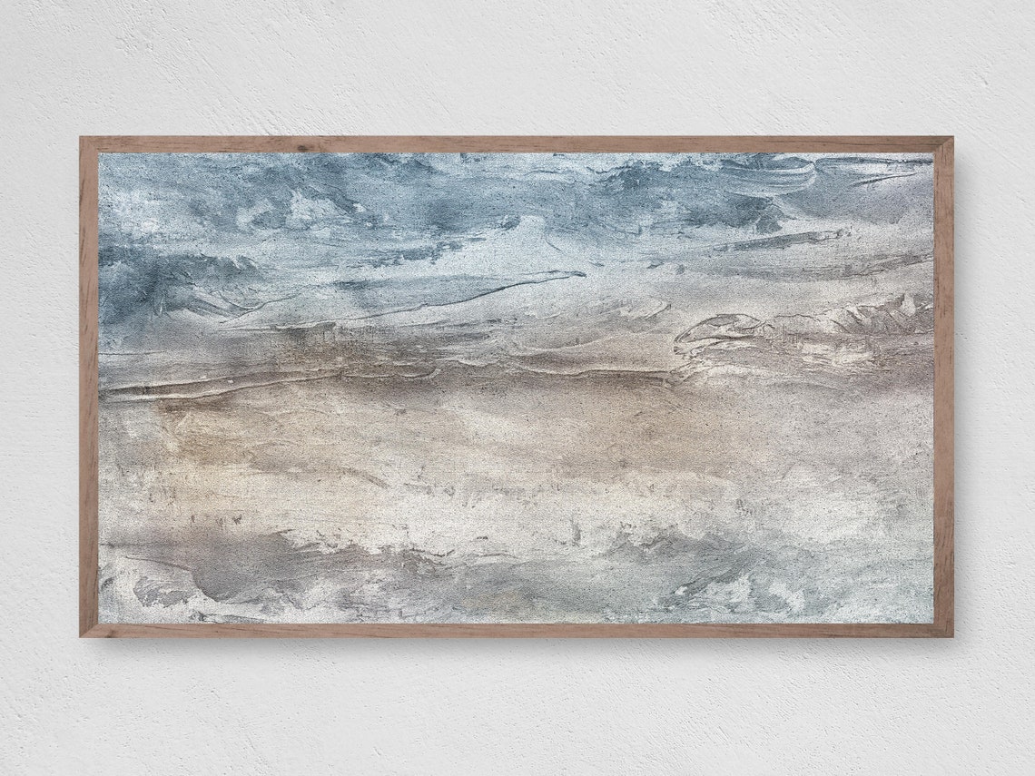 Gray Blue Textured Abstract Landscape Moody Modern Minimalist Wall Art