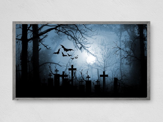 Moonlight Graveyard Halloween Art Print