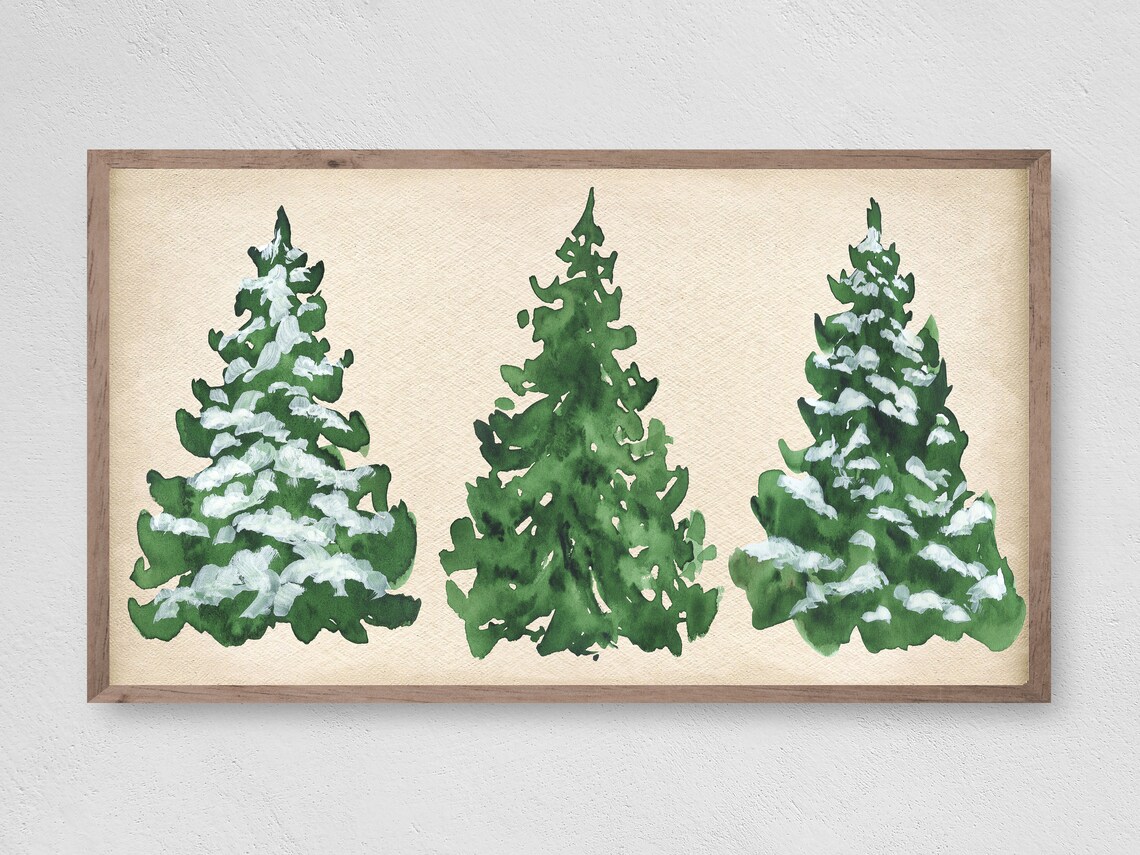 Vintage Three Christmas Trees Christmas Art Print