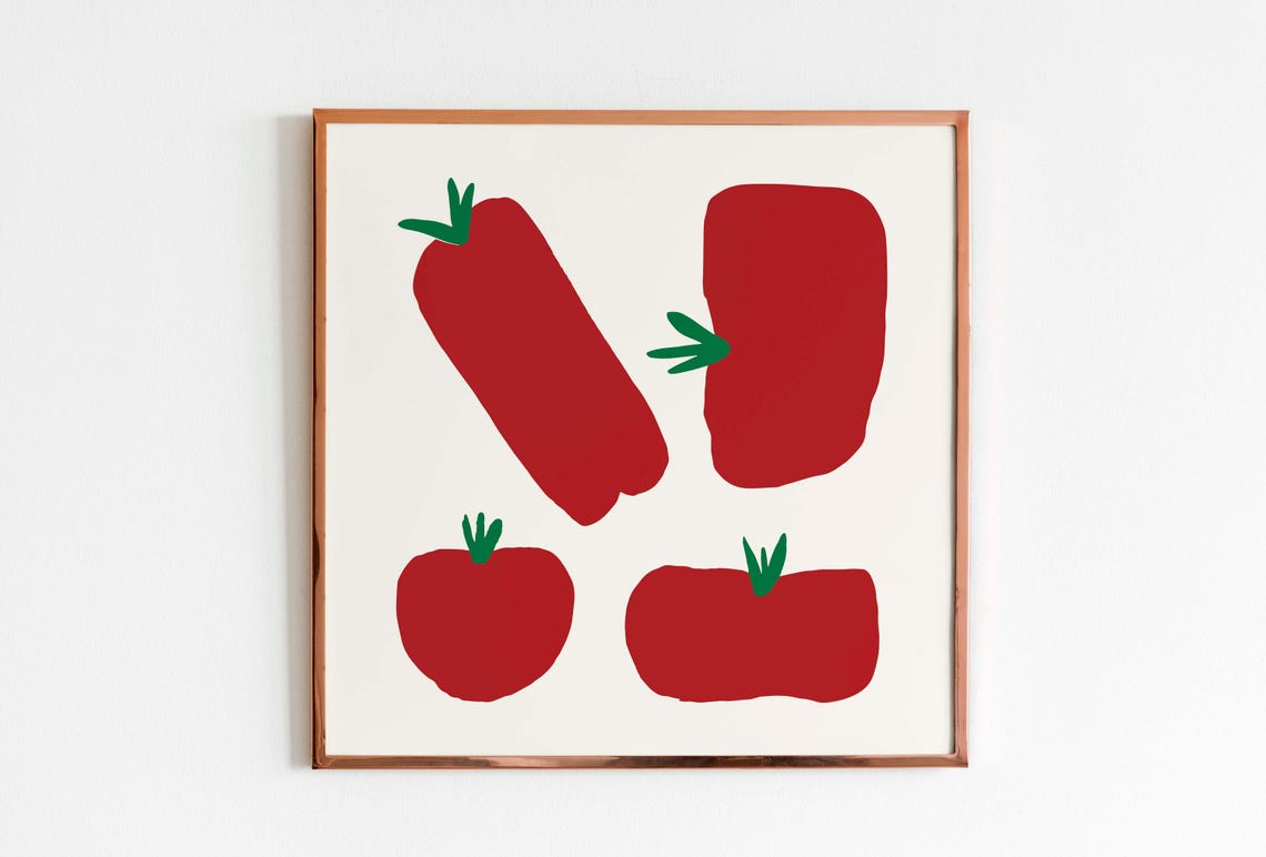 Playful Red Tomato Kitchen Illustration Bold Square Art Poster - Image 3