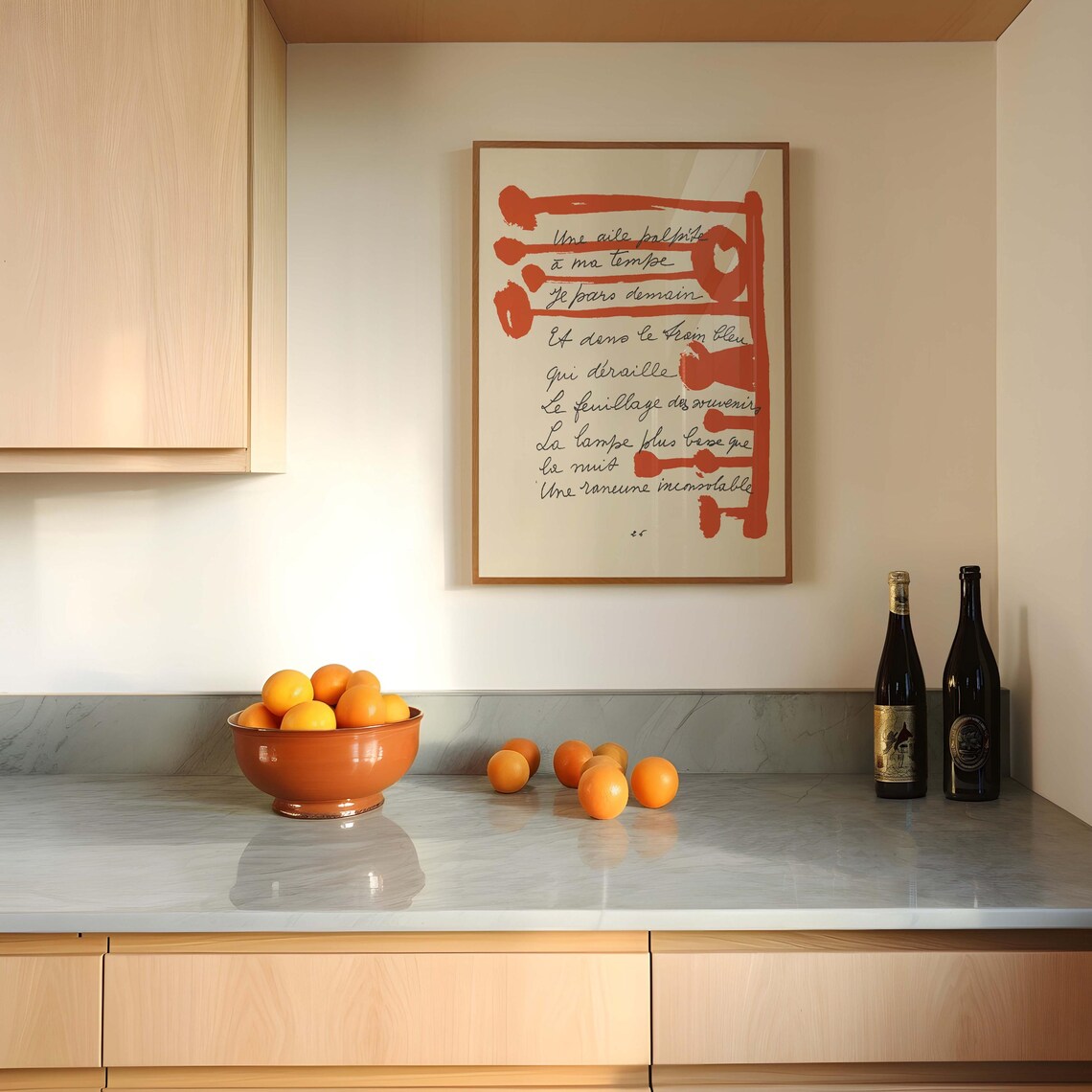Modern French Handwritten Poetry Orange Abstract Brush Art Poster - Image 2