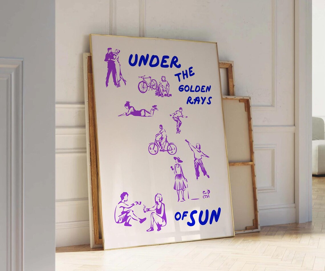 Under The Golden Rays Of Sun Purple Retro Illustration Art Poster