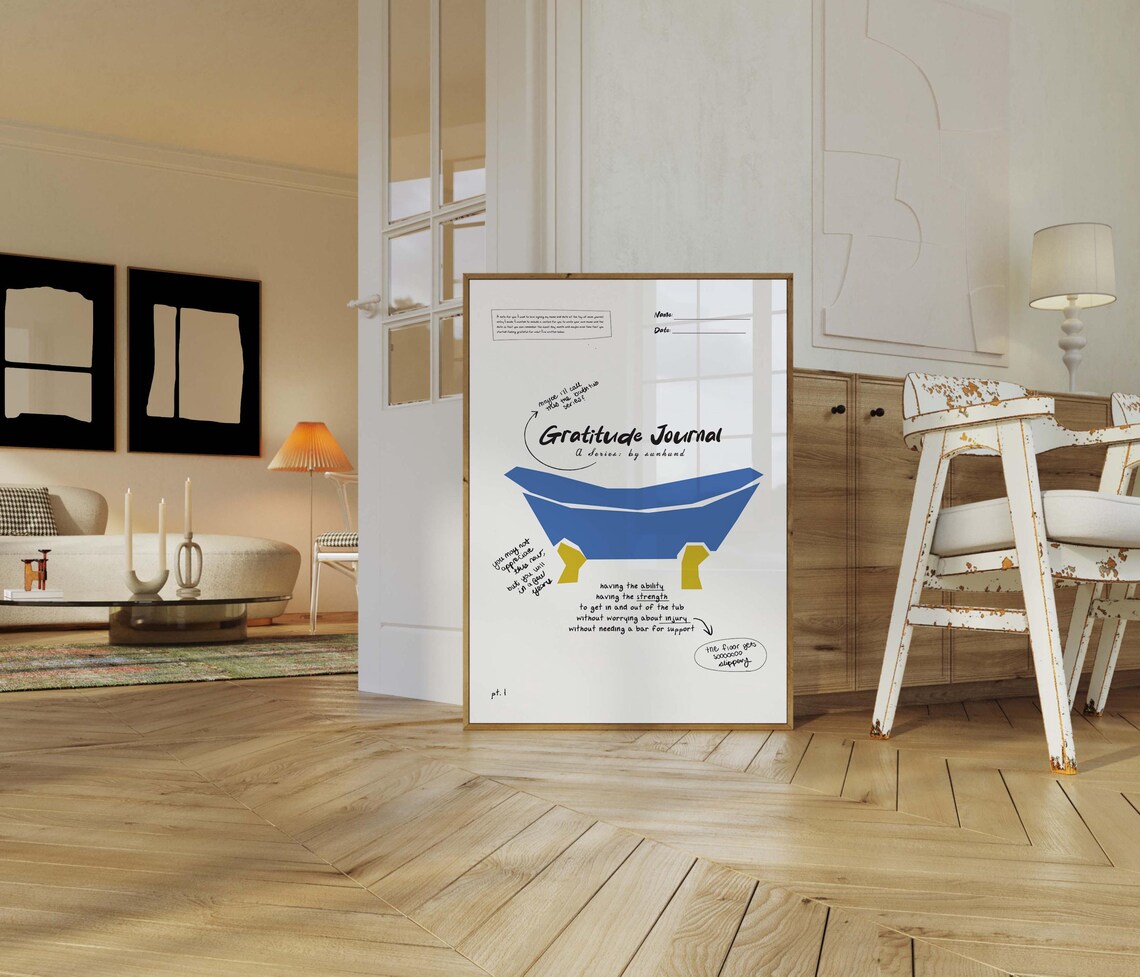 Gratitude Journal Bathtub Part 1 Blue Tub Handwritten Whimsical Poster - Image 3