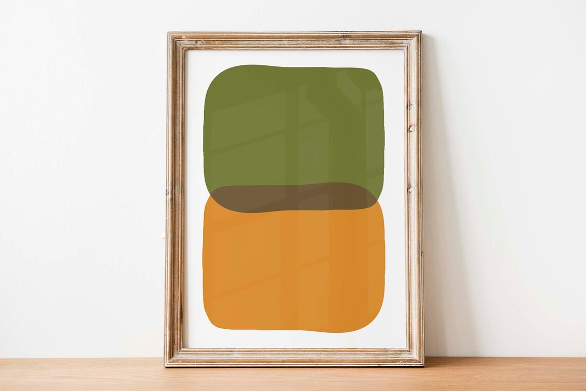 Olive Green Mustard Yellow Color Block Abstract Art Wall Print - Image 2