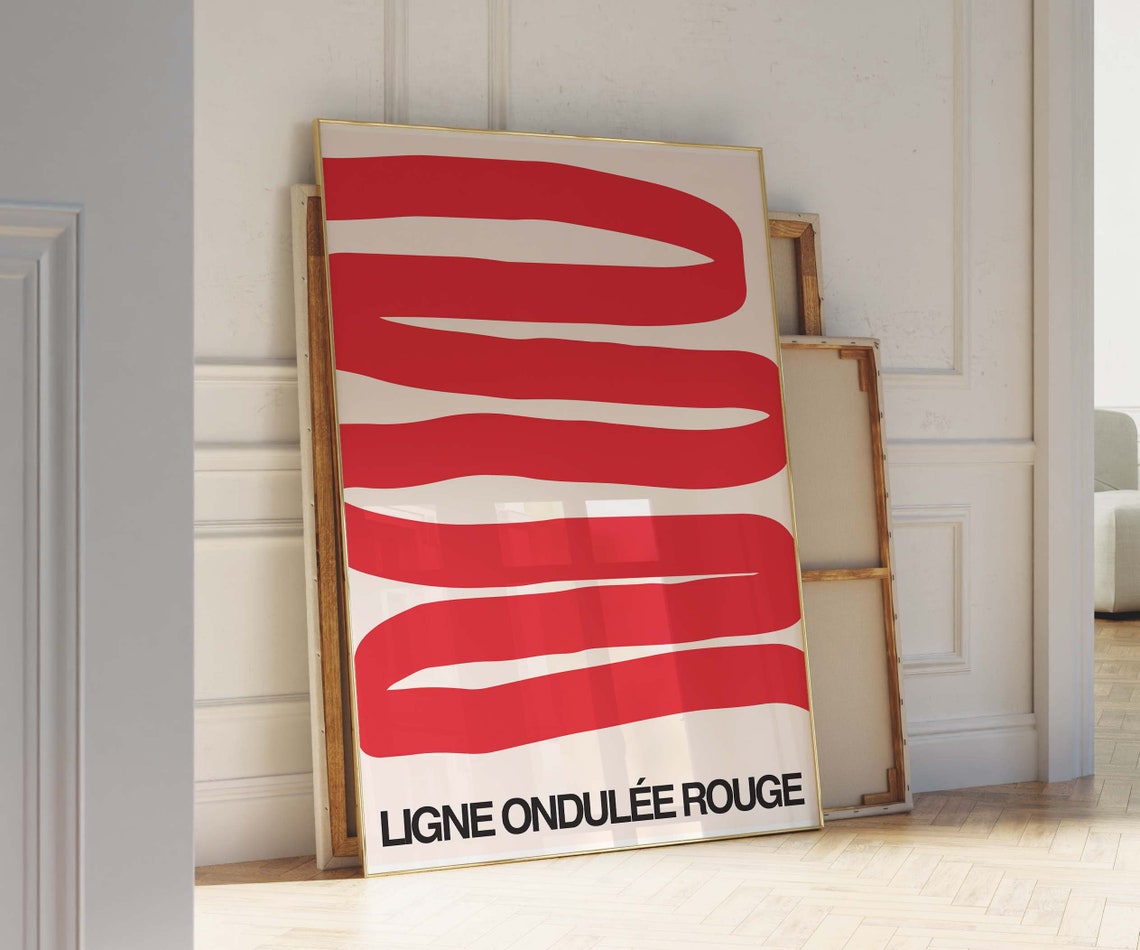 Ligne Ondulee Rouge Red Wavy Ribbon Bold Minimal Abstract Art Poster