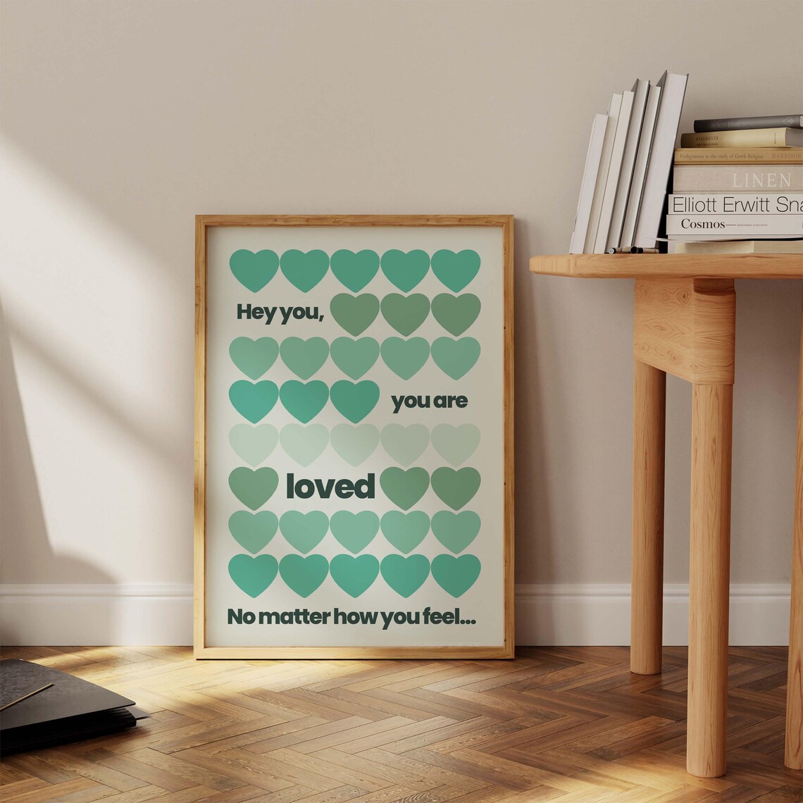 Hey You You Are Loved Green Hearts Self Love Quote Wall Poster Art - Image 3