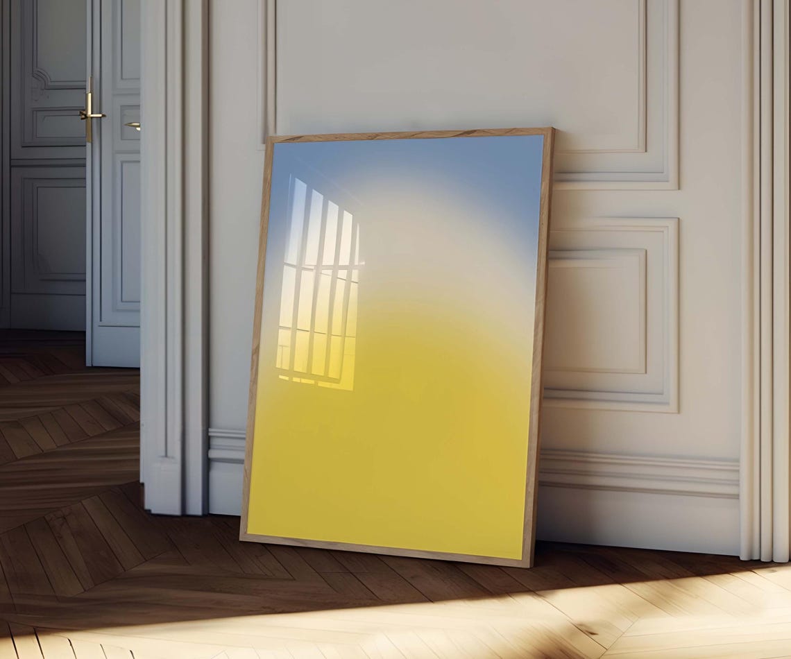 Blue Yellow Gradient Aura Soft Glow Abstract Minimalist Art Poster - Image 3