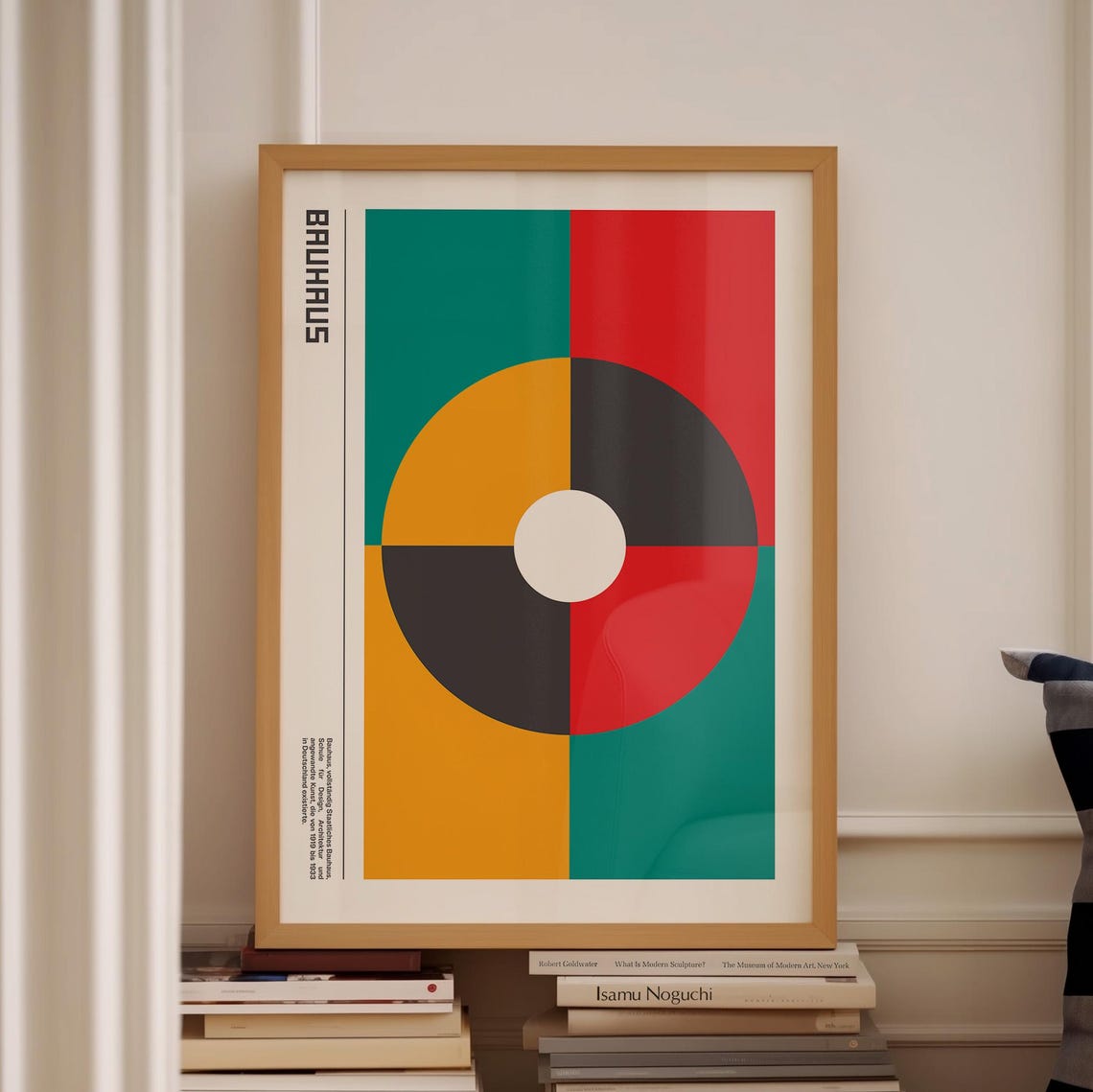 Bauhaus Geometric Circle Red Teal Black Mid Century Art Poster