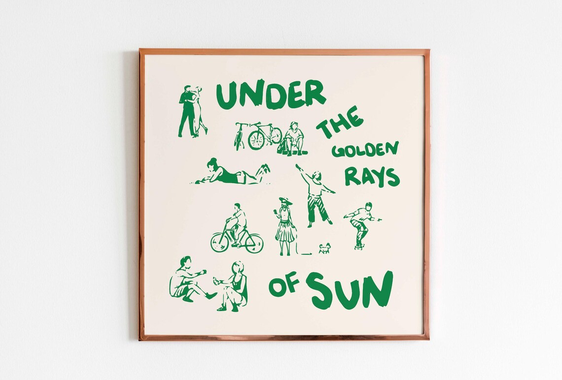 Under the Golden Rays of Sun Green Summer Square Sketch Poster - Image 2