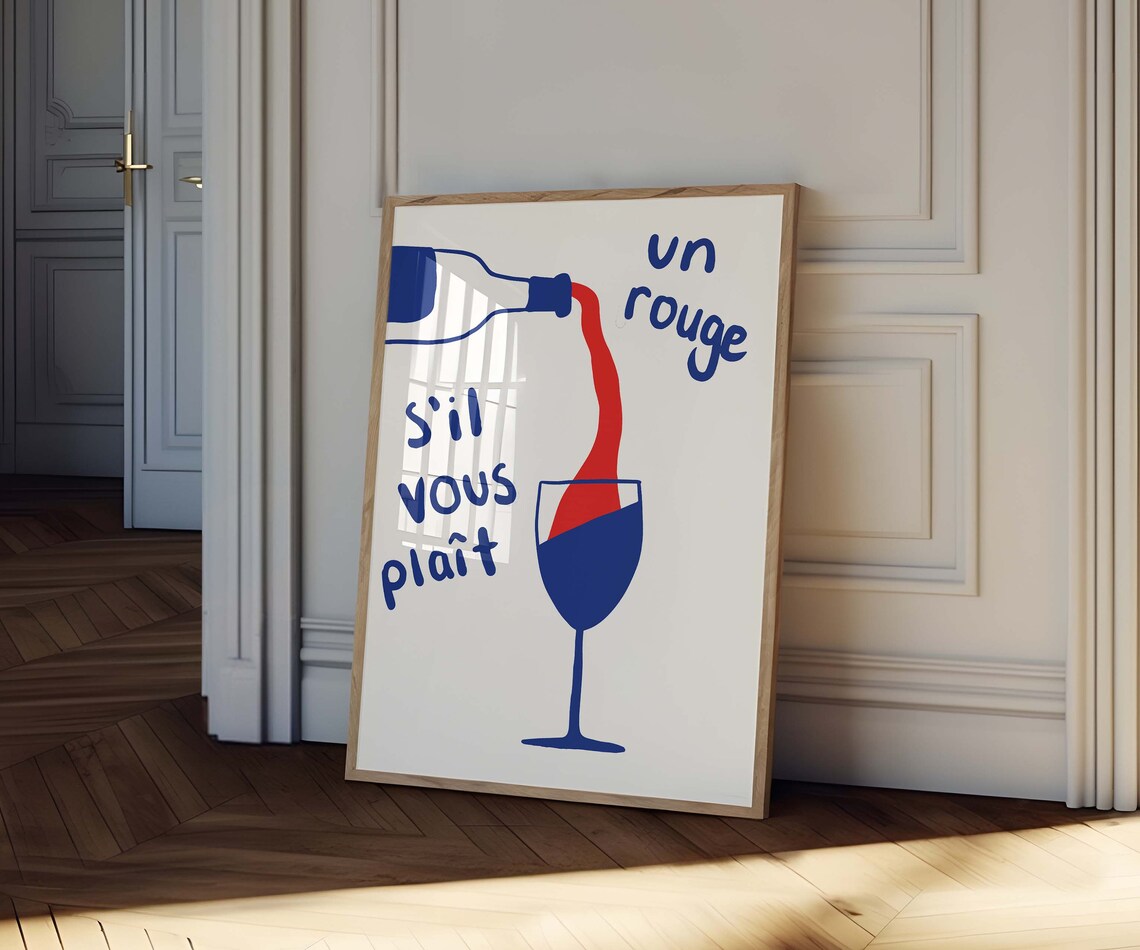 Un Rouge SIl Vous Plait French Red Wine Pouring Kitchen Poster - Image 3