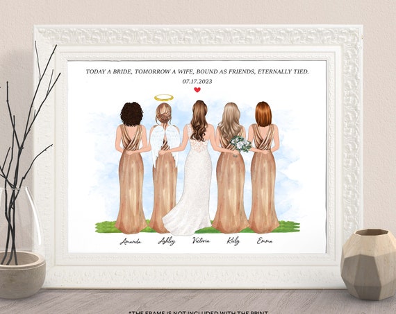 Personalized Bridesmaid Wedding Memorial Print Angel Friend Portrait Art