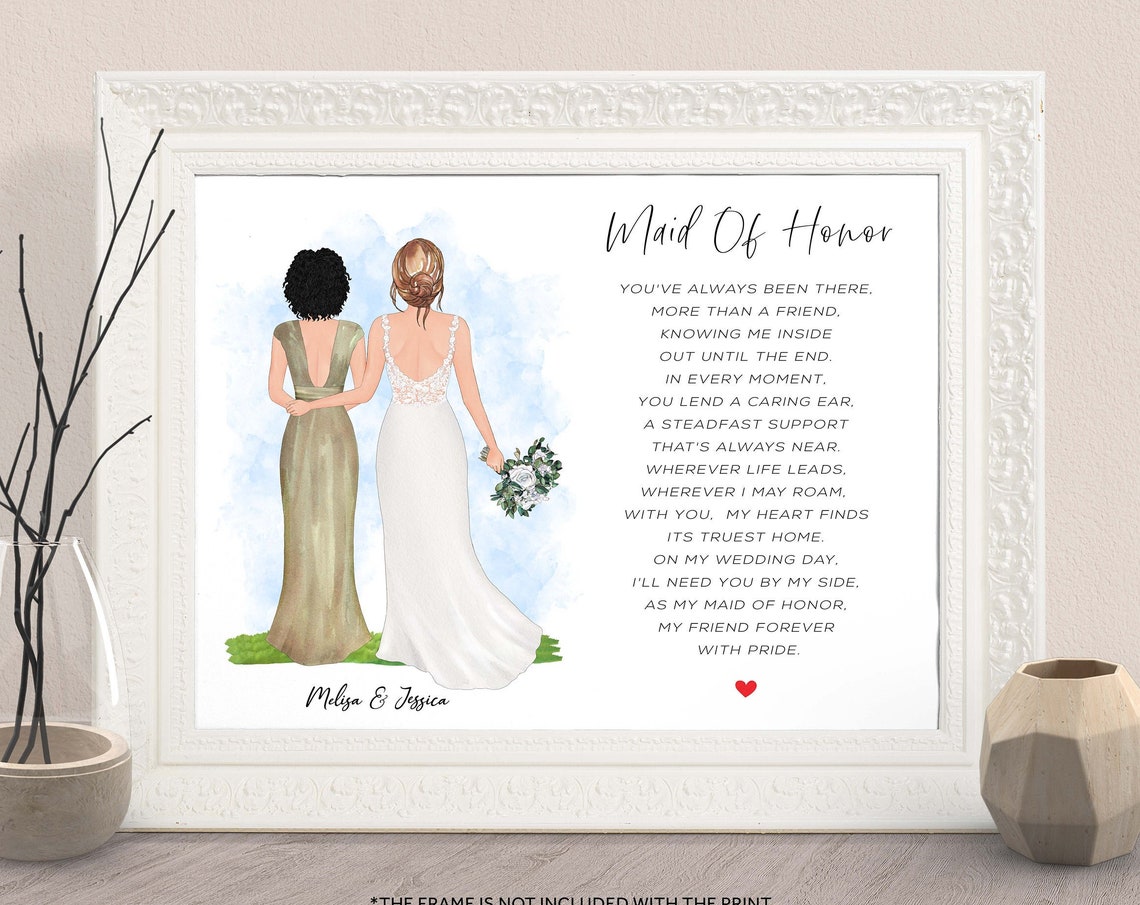 Maid Of Honor Poem Print Bride and Best Friend Wedding Thank You Art