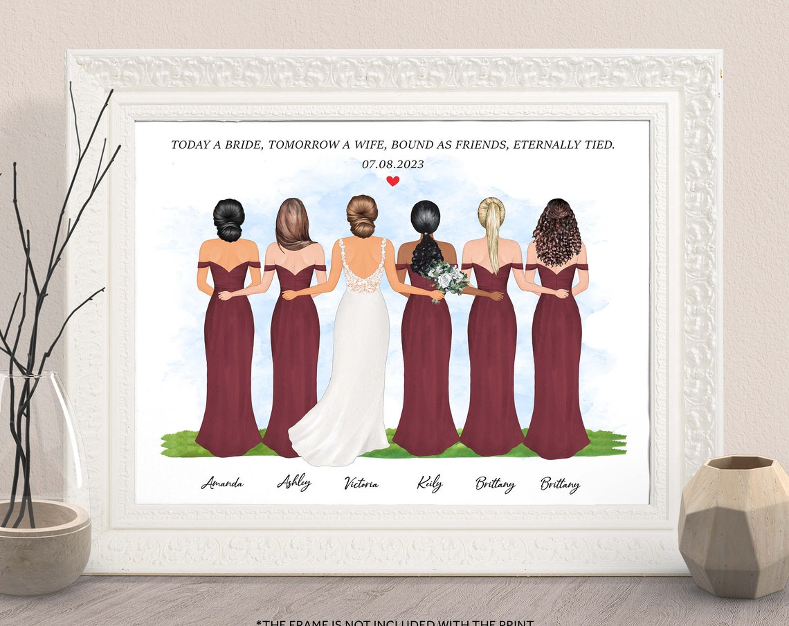 Custom Bride and Bridesmaids Wedding Portrait Wall Art Keepsake