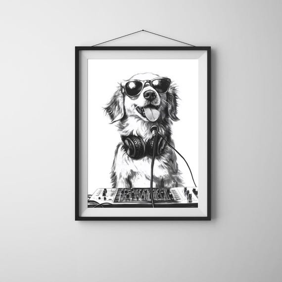 Dj Dog Art Print Funny Rock Music Poster