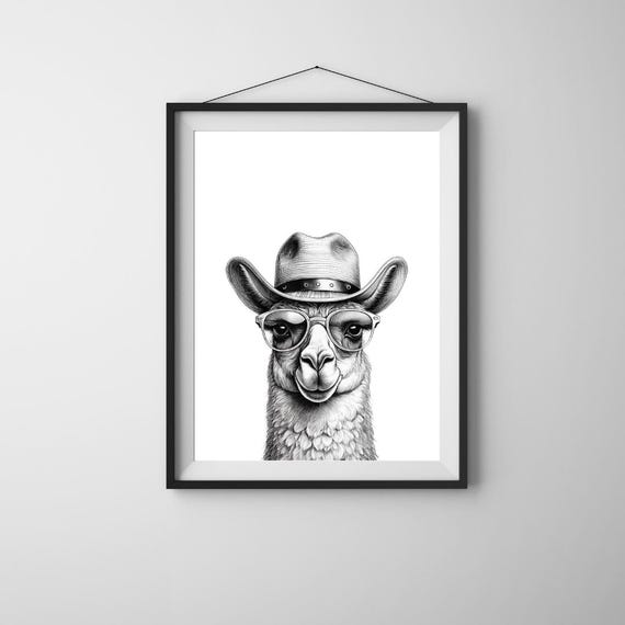 Cowboy Llama Art Print Funny Western Animal Poster