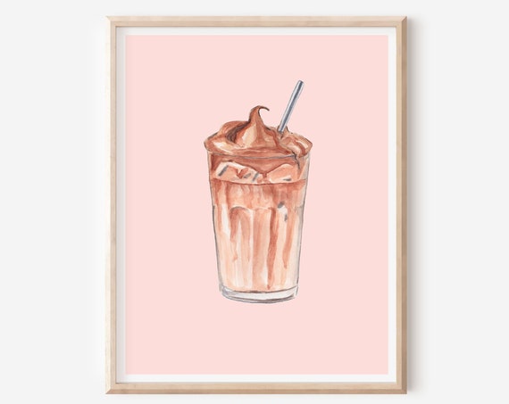 Iced Coffee Print Cold Brew Print Dalgona Coffee Art Coffee Poster Coffee Gifts Latte Print Pink Kitchen Wall Decor