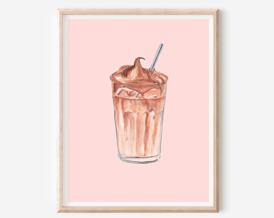 Iced Coffee Print Cold Brew Print Dalgona Coffee Art Coffee Poster Coffee Gifts Latte Print Pink Kitchen Wall Decor
