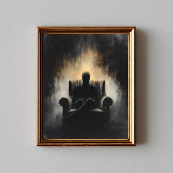Moody Faceless Figure in Armchair Dark Atmospheric Painting Poster