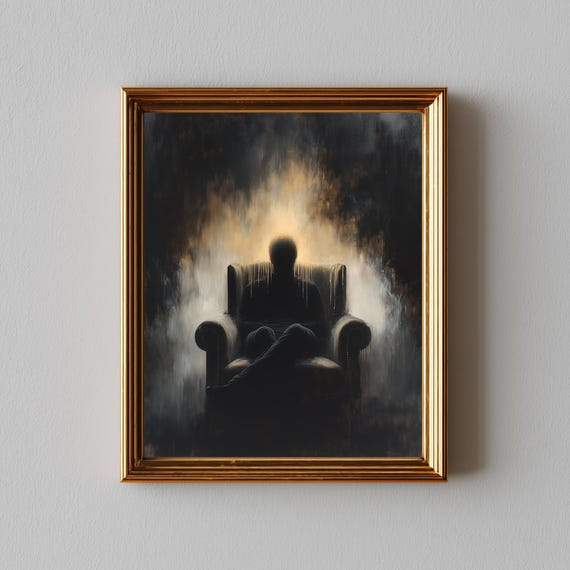 Moody Faceless Figure Oil Painting Dark Atmosphere Wall Art Mysterious Abstract Portrait Modern Unique Decor 225