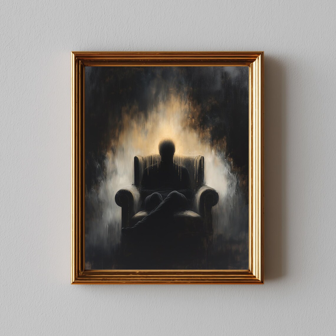 Moody Faceless Figure in Armchair Dark Atmospheric Painting Poster