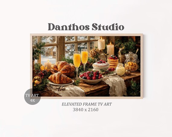 Cozy Christmas Brunch Table Croissants Berries Holiday Wall Art