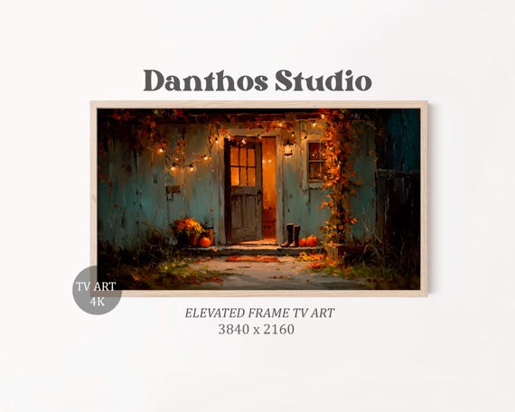 Rustic Autumn Doorway Frame Tv Art Warm Fall Decor Moody Garage Lighting Thanksgiving Seasonal Farmhouse Style 63