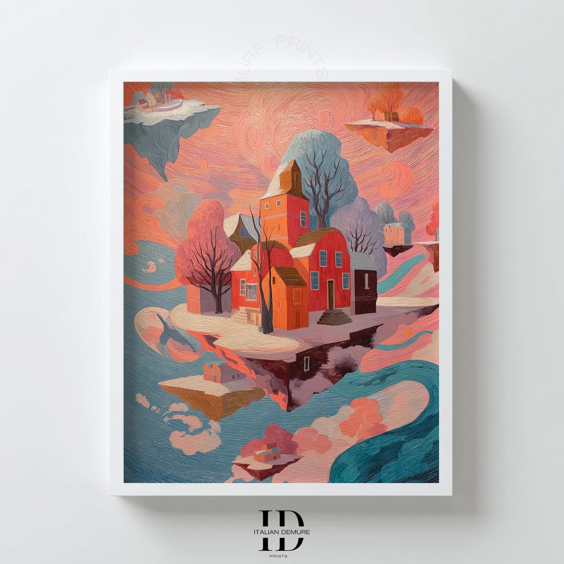 Floating Islands Red Houses Surreal Dreamscape Fantasy Poster
