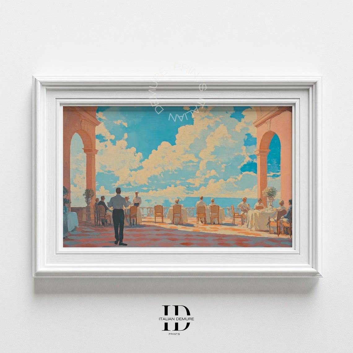 Mediterranean Terrace Cafe Seaside Dining Elegant Piece Poster