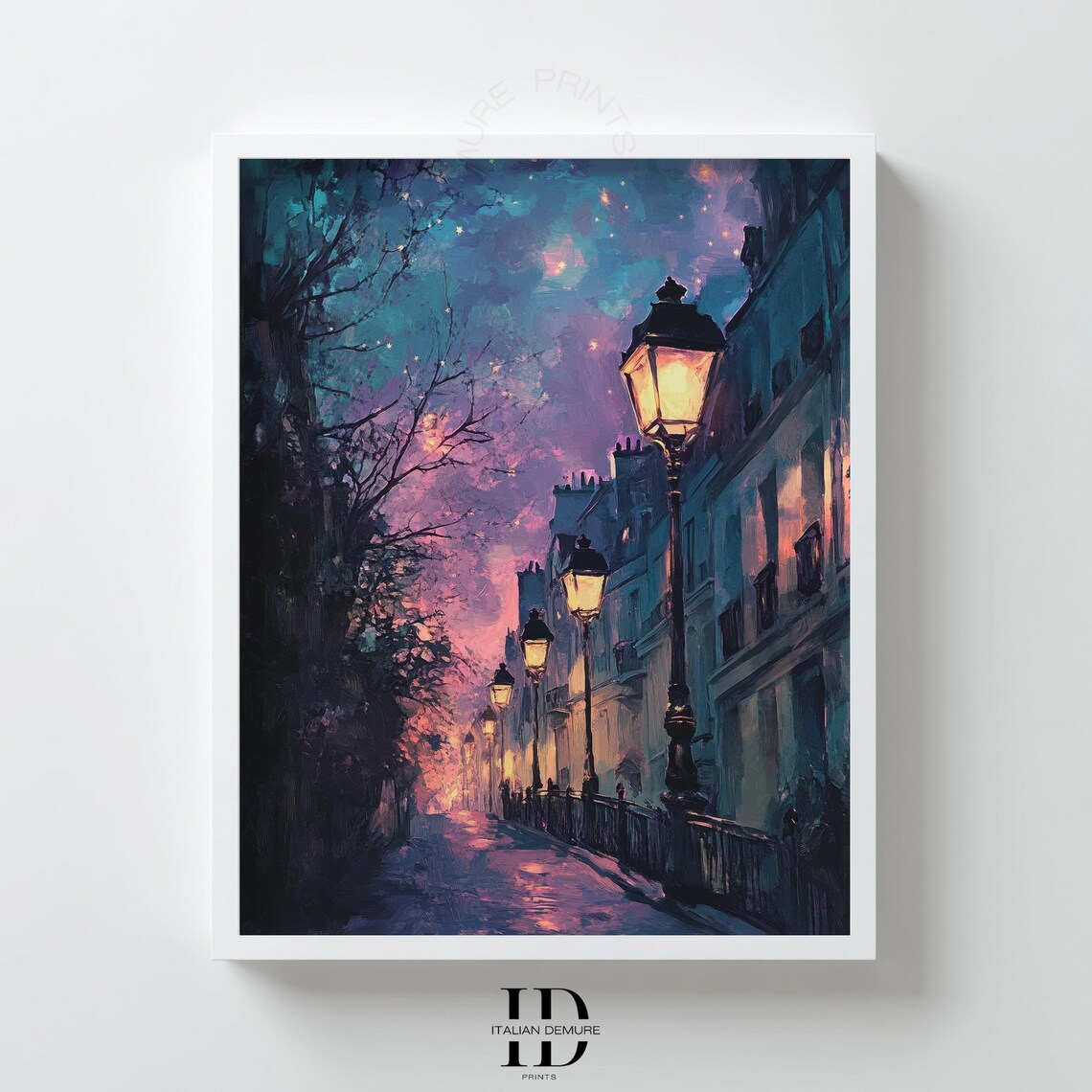 Night Street Lamps European Old Town Starry Sky Romantic Art Poster